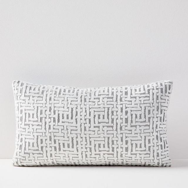 Allover Crosshatch Jacquard Velvet Lumbar Pillow Cover, 12"x21", Stone White