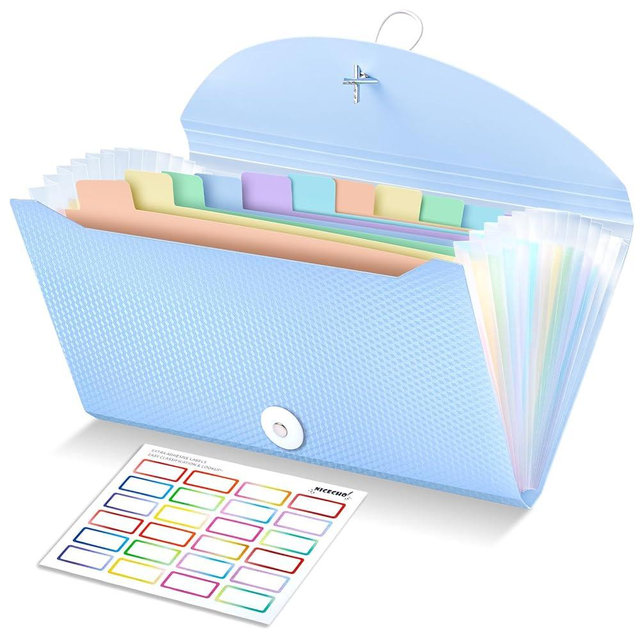 Nicecho Receipt Coupon Organizer, 13 Pockets Small Accordion File Organizer with Labels for Receipt Cards, Bill Business, Coupons Storage, 10.2X 5.1 Inches