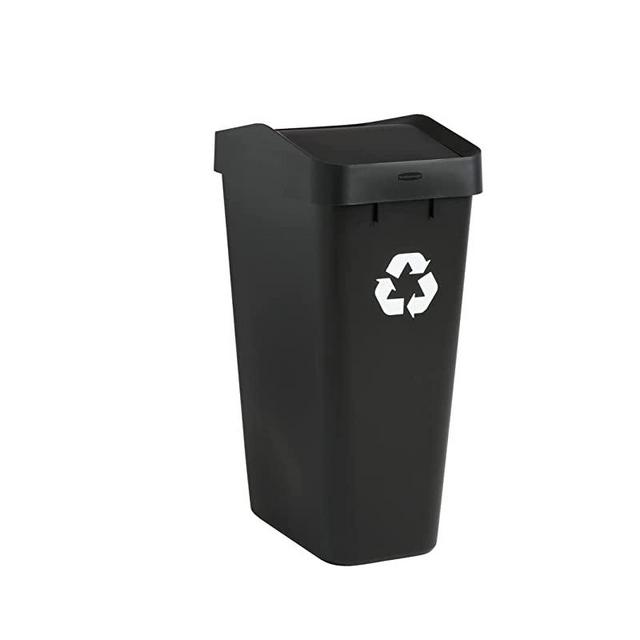 Rubbermaid Swing Top Recycling Container for Home and Kitchen, Easy Access Disposal and Slim Modern Recycle Bin with Lid, 12.2 Gallon Capacity, Black