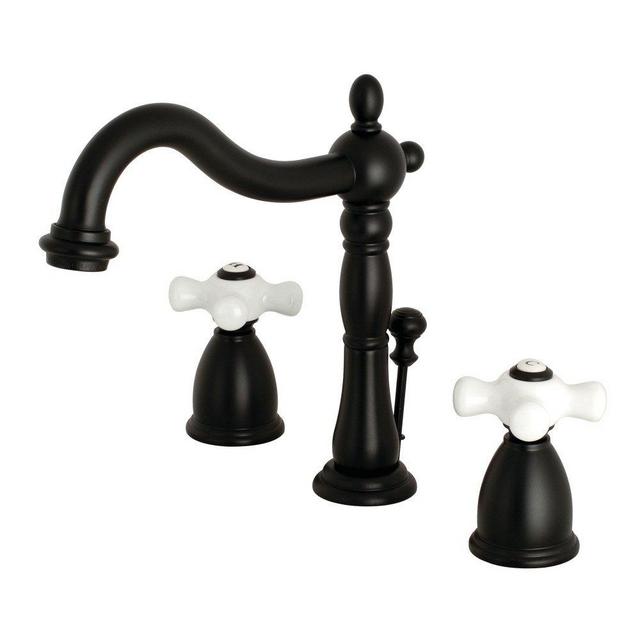 Kingston Brass KB1970PX Heritage 8" Widespread Lavatory Faucet with Brass Pop-Up, 6-1/2" in Spout Reach, Matte Black