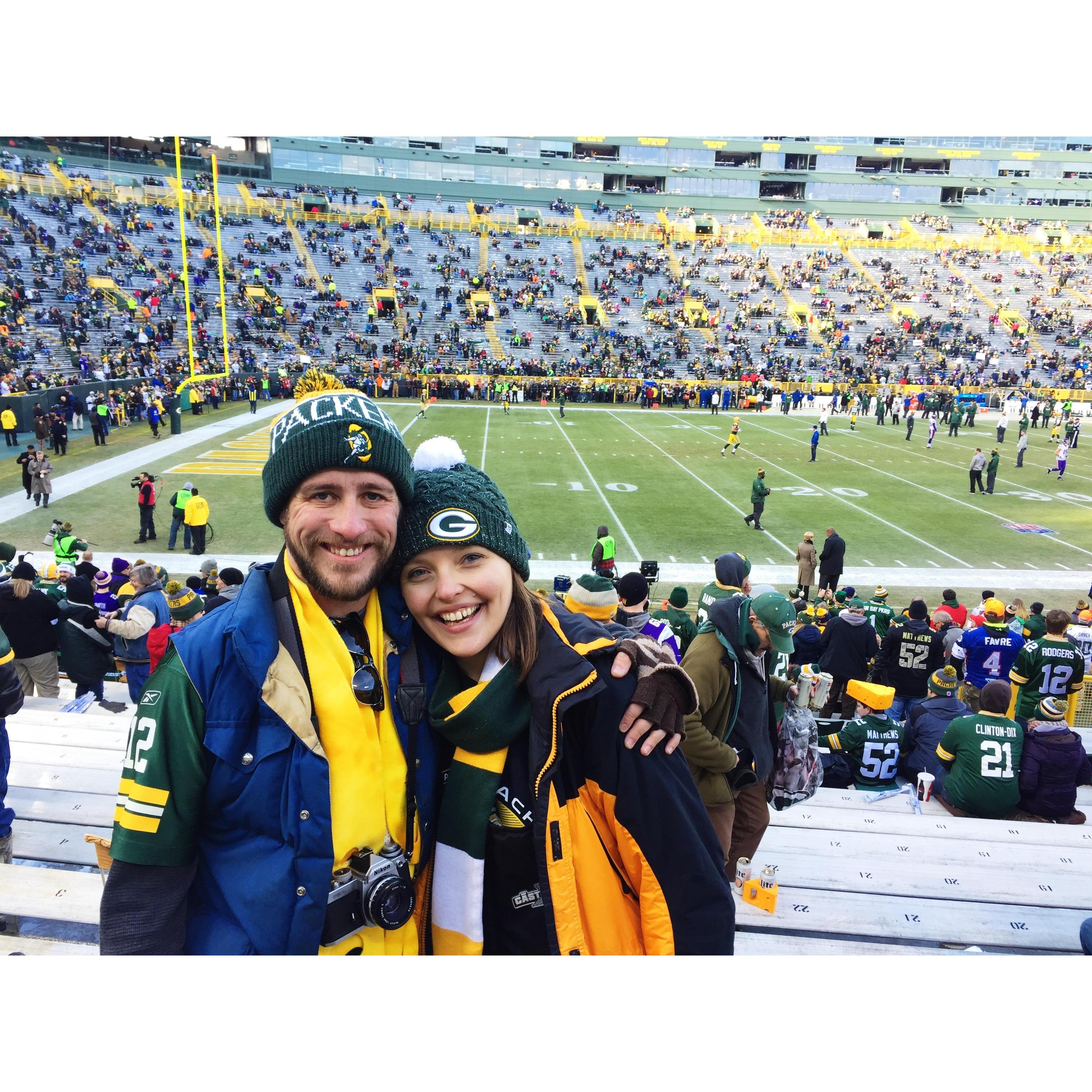 Brian's first Packer game! Of course Jen converted him to a Packer fan!