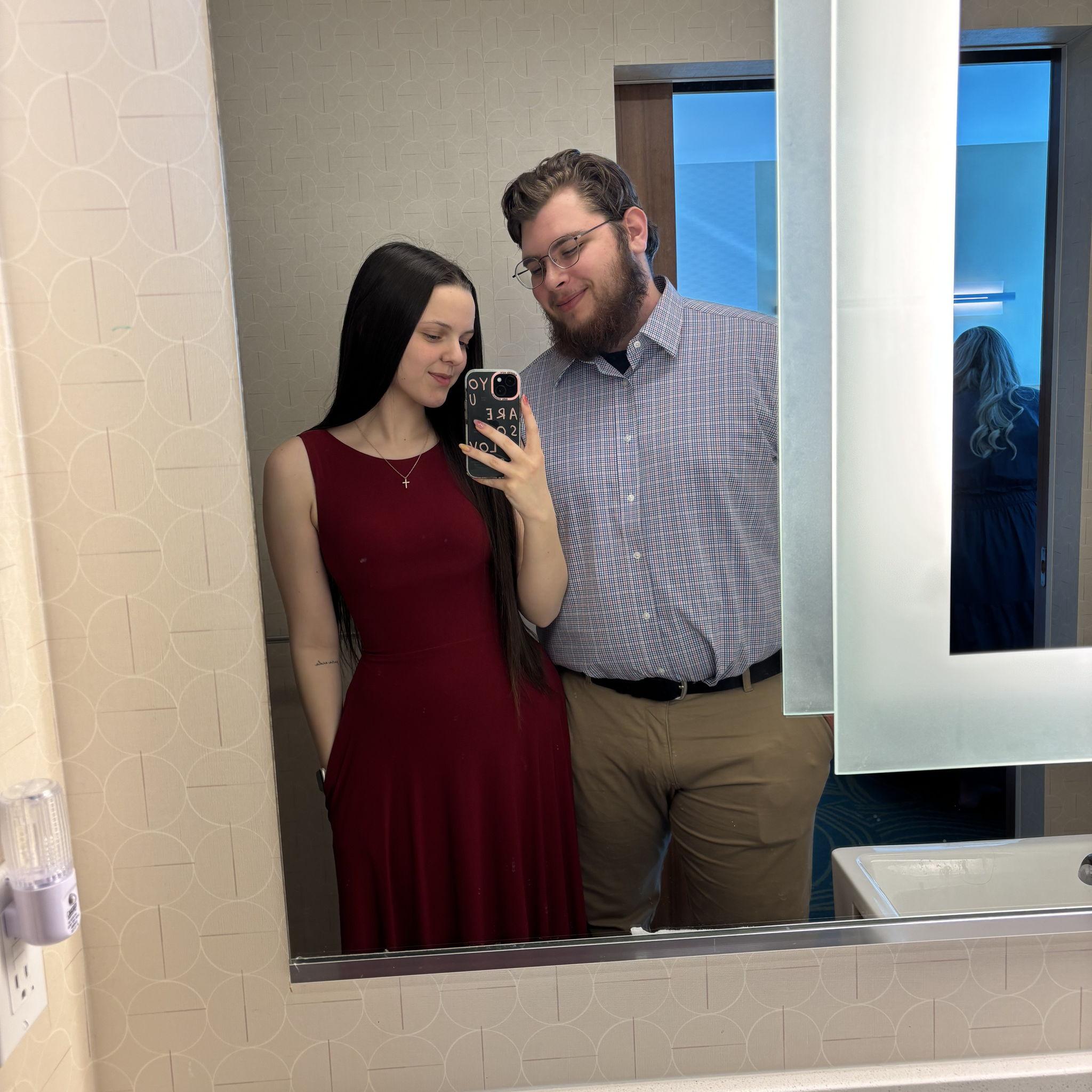Our outfits for the last wedding we attended (Cole reallllly needed a beard trim here!)