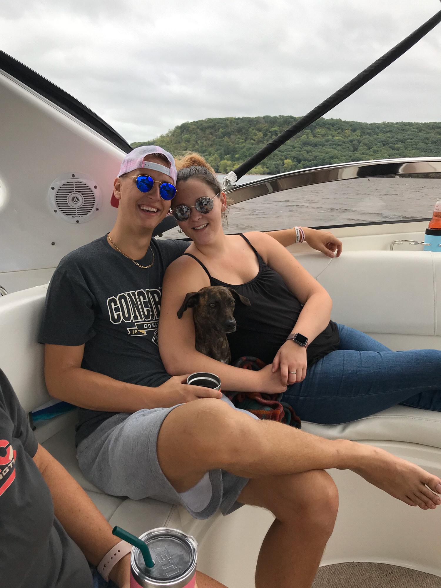 The first time Mitch introduced Jordyn to boating life with his little baby Baya, but if you ask Mitch's dad, the dog is his.