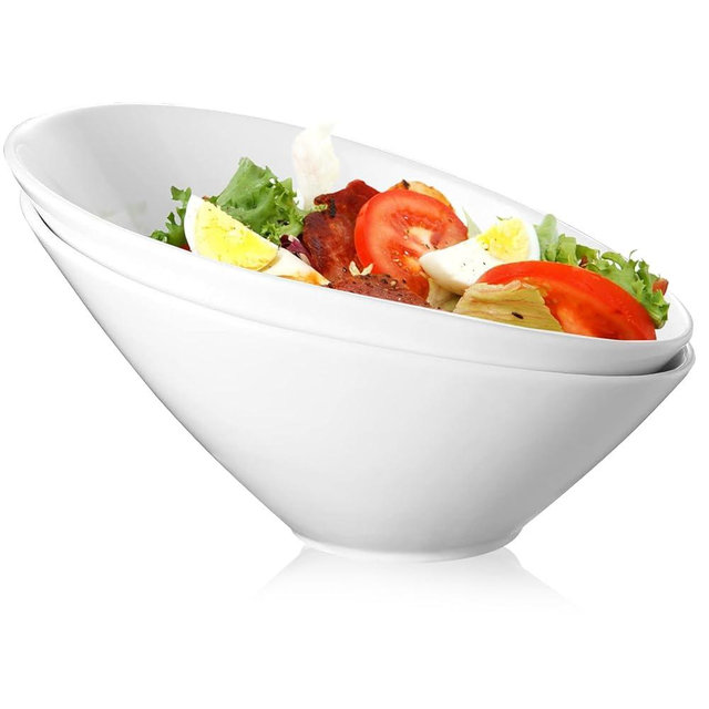 LOSYHU 2 Pack Angled Serving Bowls 26oz /770ml Slanted Salad Bowls Set Porcelain Serving Bowls White Ceramic Bowl for Salad, Soup, Pasta, Fruit, Cereal