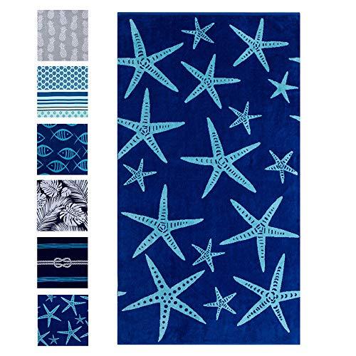 Great Bay Home Oversized Plush Star Fish Print Beach Towel. 100% Cotton Nautical Beach Towel, Large Pool Towel. Maui Collection (40”x70”)