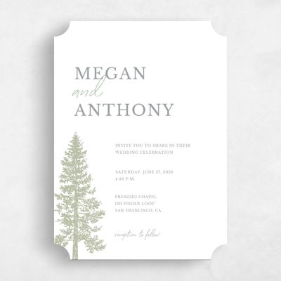 White Ticket Wedding Invitation - Pinehaven Portrait