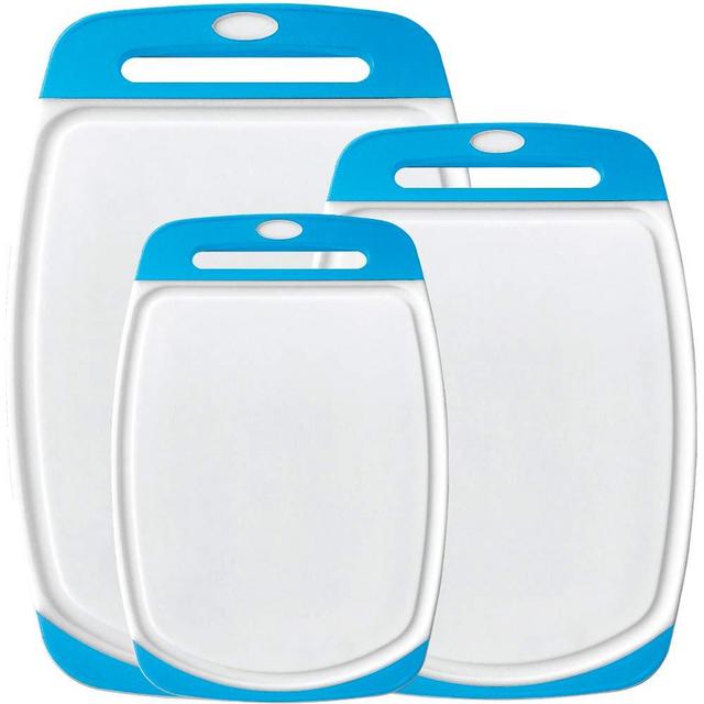 Gorilla Grip Durable Kitchen Cutting Board Set of 3, BPA Free, Reversible Use, Easy Grip Rubber Handles, Deep Juice Grooves, Large Food Chopping Boards, Dishwasher Safe, Chop Meat, Veggies, Aqua