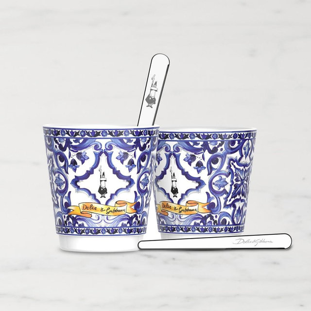 Bialetti Dolce & Gabbana Espresso Cups with Silver Stirrers, Set of 2, Blu Mediterraneo