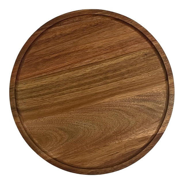PINXIURY 11.8 Inch Round Wooden Decorative Serving Tray for Coffee Table and Home Decor, Round Wood Tray for Table Centerpiece, Small Candle Tray, Acacia, Appetizer Charcuterie Board