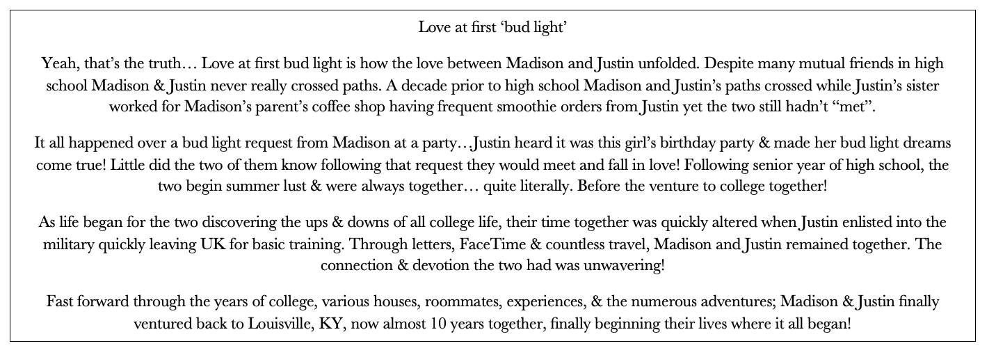 The Wedding Website of Madison Fedders and Justin Viar