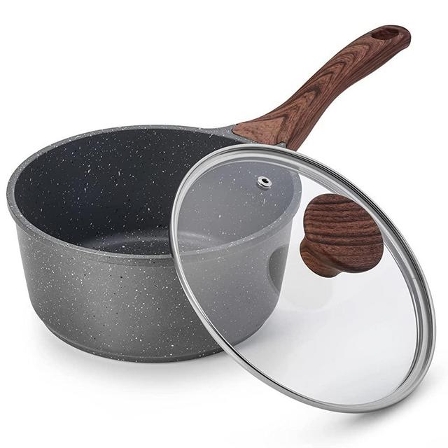 SENSARTE Nonstick Sauce Pan with Lid, 1.5QT Small Pot with Swiss Granite Coating, Stay-cool Handle, Multipurpose Handy Little Saucepan, Induction Capable, PFOA Free