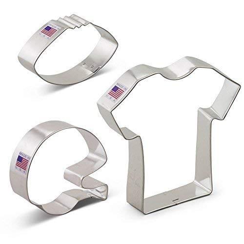 Ann Clark Cookie Cutters 3-Piece Football Cookie Cutter Set with Recipe Booklet, Football, Football Helmet, and T-Shirt
