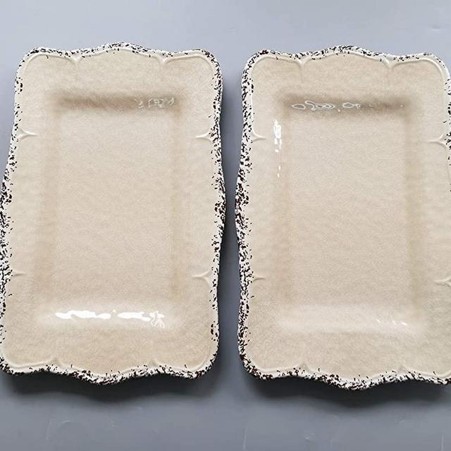 Gourmet Art Crackle Set of 2 Melamine Rectangular Serving Trays/Platters Cream 17"