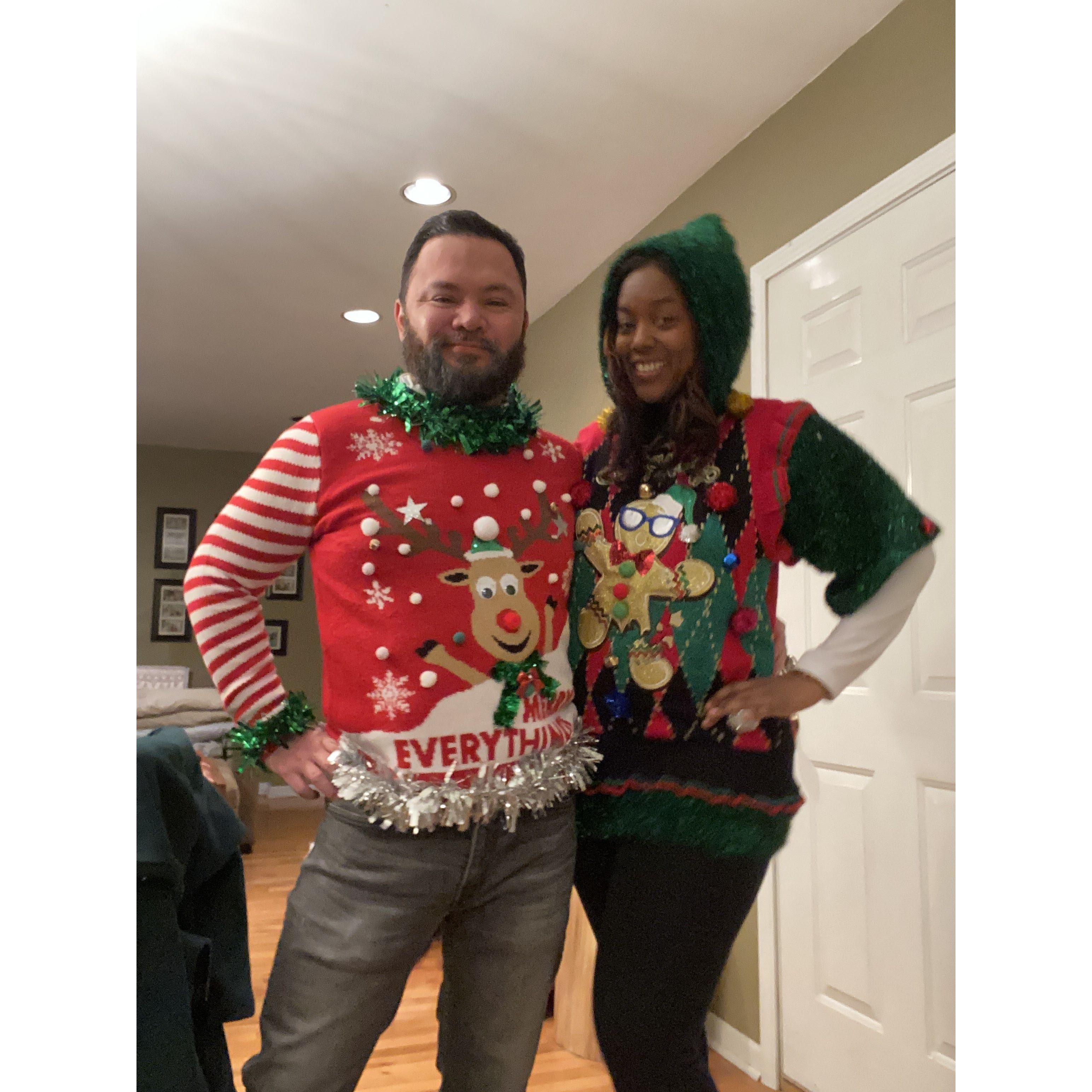 Our version of an Ugly Christmas Sweater David claims he won. I’m not so sure! LOL!