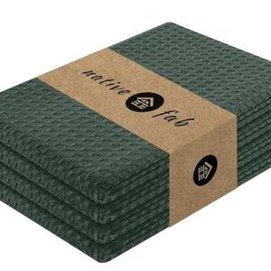 Native Fab Cotton Kitchen Towel with Hanging Loop 16x26 inches, 4-Pack, Waffle Weave Kitchen Towels for Cleaning Drying, Washcloths Soft & Absorbent Cloth Rags, Bar Towel, Dish Cloth, Olive Green