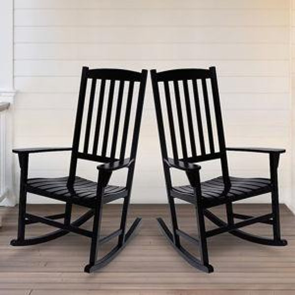 Cambridge Casual Thames Set of 2 Black Mahogany Wood Frame Rocking Chair with Slat Seat