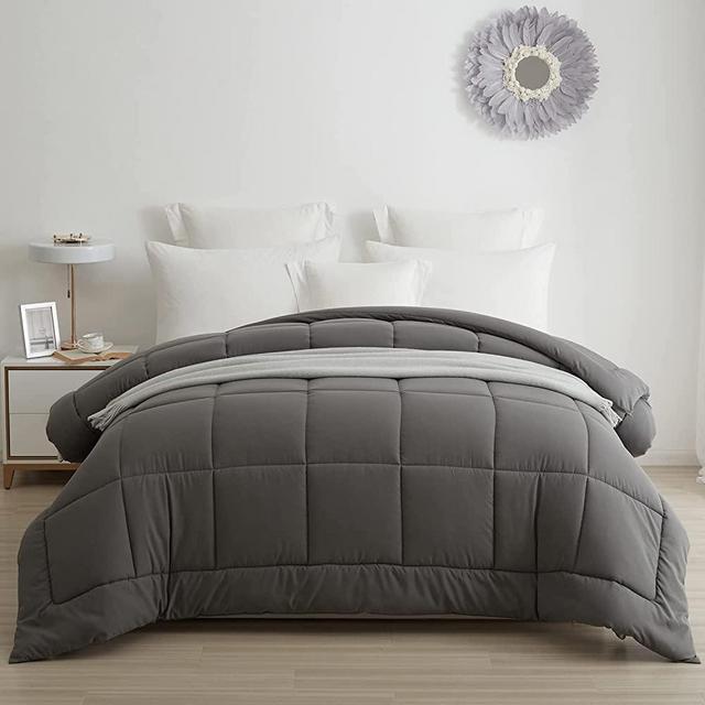 BedTreat Hotel Comforter Queen, Down Alternative Comforter with Corner Tabs - All Season Quilted Queen Size 240 GSM Grey Comforter, Machine Washable Microfiber Bedding