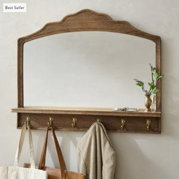 Oversized James Mirror with Hooks and Shelf