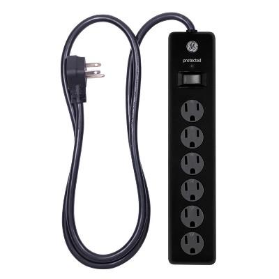 GE 6-Outlet Surge Protector with 4ft Extension Cord, Twist To Close Safety Covers, Black