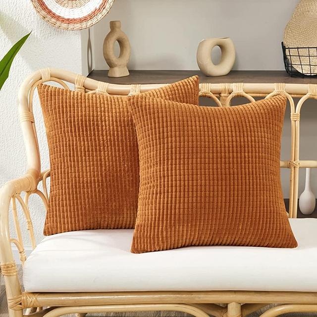 Deconovo Fall Pillow Covers Soft Corduroy Throw Pillow Cover with Stripe Pattern, 18x18 Inch, Orange, Cushion Covers for Couch Sofa Bedroom Living Room, Pack of 2