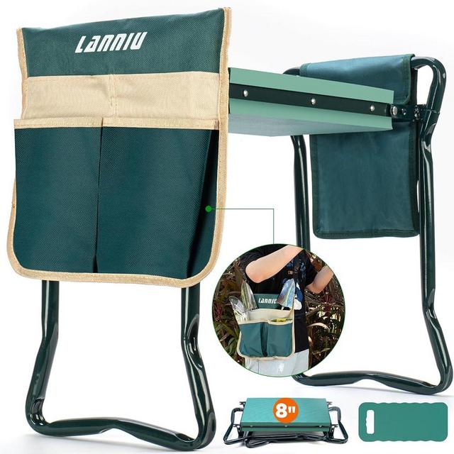LANNIU Garden Kneeler and Seat, Foldable Garden Stool, Heavy Duty Garden Chair for Kneeling and Sitting, Gardening Gifts for Women, Grandparents, Seniors, Mom & Dad
