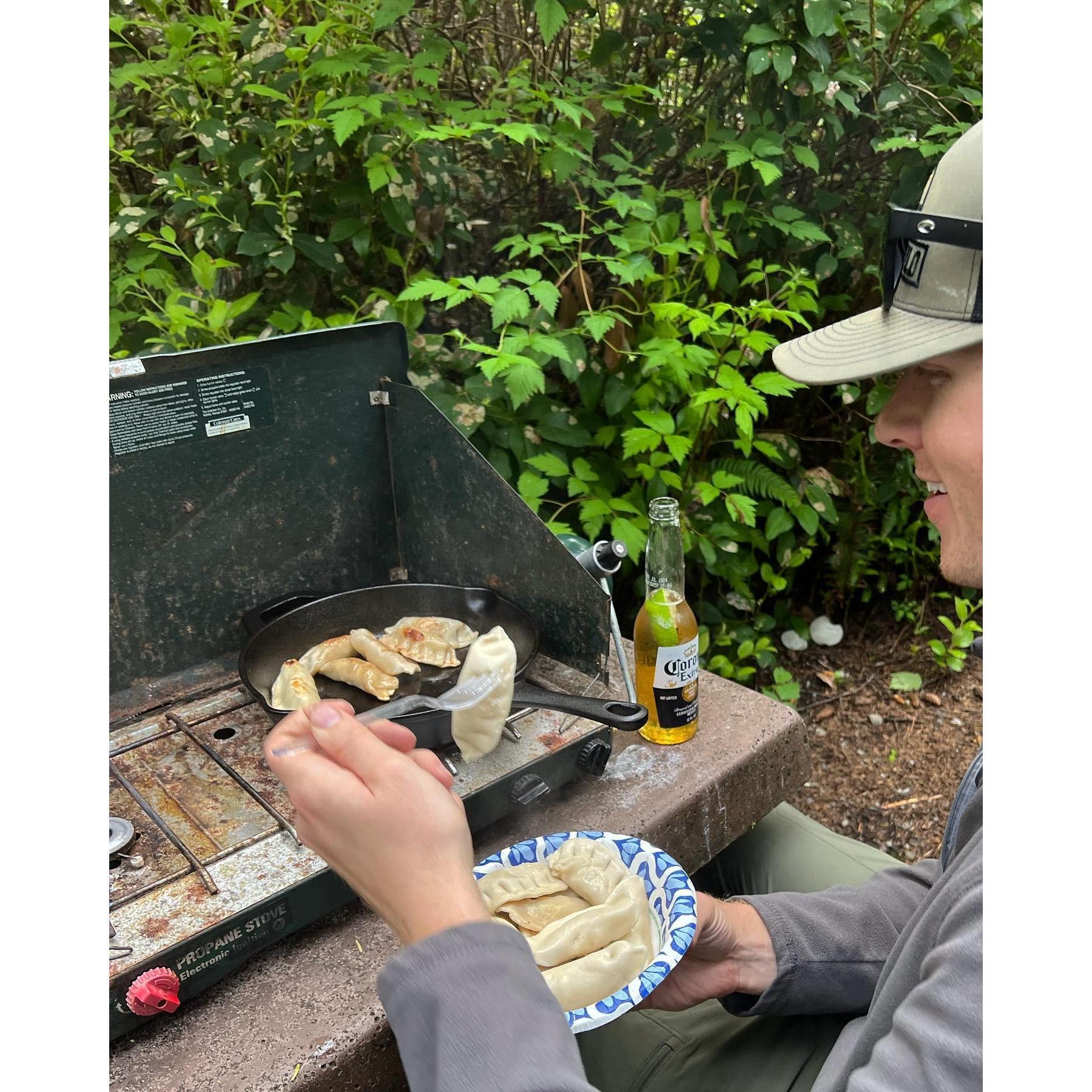 Our new camping staple: potstickers