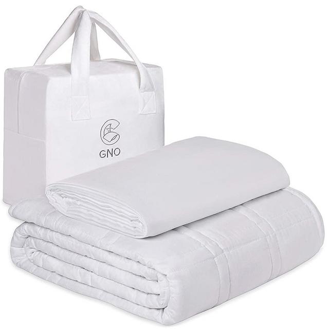 GNO Adult Weighted Blanket & Removable Bamboo Cover - (25 Lbs - 80''x87'' King Size) - 100% Oeko Tex Certified Cooling Cotton & Glass Beads - Organic Heavy Blanket for Individual Or Couples - White