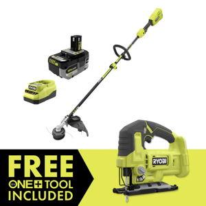 RYOBI 18V ONE+ HP BRUSHLESS 15” ATTACHMENT CAPABLE STRING TRIMMER KIT WITH FREE 18V ONE+ JIG SAW
