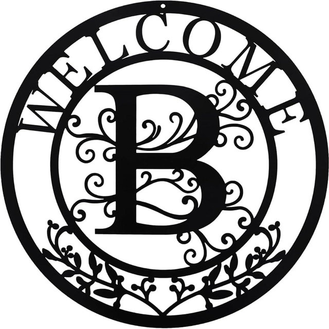 BVLFOOK Metal Wall Art, Letter B Monogram, Personalized Name Sign, Black Wall Decor, Custom Family Name, Welcome Plaque for Door Living Room Kitchen Dining Room Indoor Outdoor Decoration Christmas