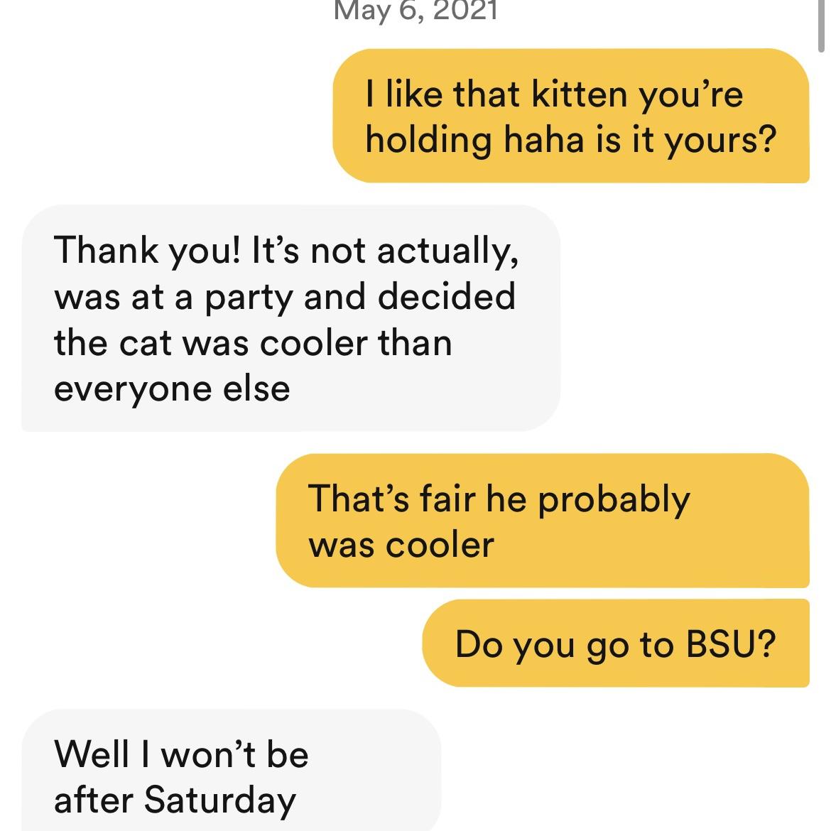 How it all started, Sam knew she found a good one when he said cats are cooler than people