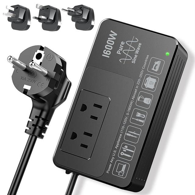 HYTED 1600W Voltage Converter 220V to 110V – Power American Appliances Overseas, Pure Sine Wave, Plug & Play, No Limitations, Surge Protection – High Power Step Down Transformer US to EU/UK/AU/Asia