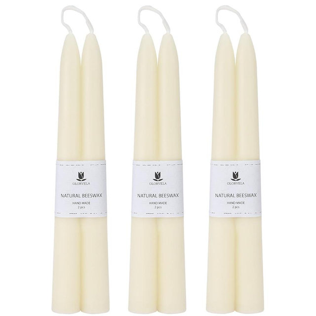 Olorvela White Beeswax Taper Candles,8" Long Candlestick,smokeless dripless unscented Natural Beeswax Candles.for Gift,Mother's Day (White, 6 Pack)