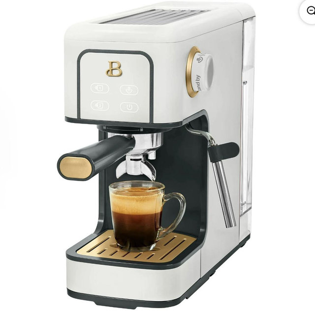 Beautiful 19390 Slim Espresso Maker with 20-Bar Pressure, White Icing