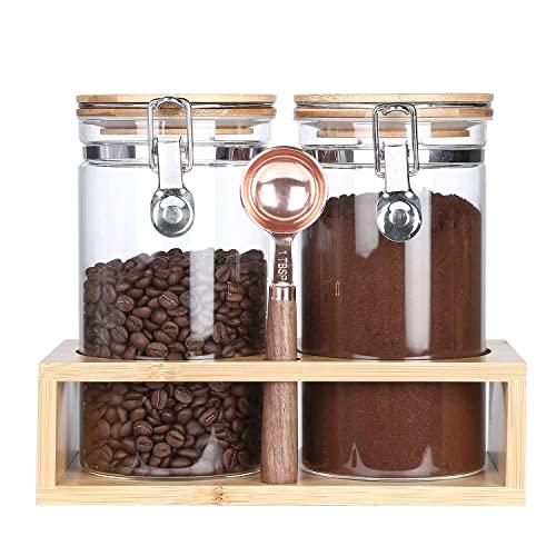 KKC HOME ACCENTS Clear Borosilicate Glass Storage Jars with Airtight  Locking Clamp Lids,Sealed Glass Jars with Airtight Bamboo Lid,Airtight  Brown