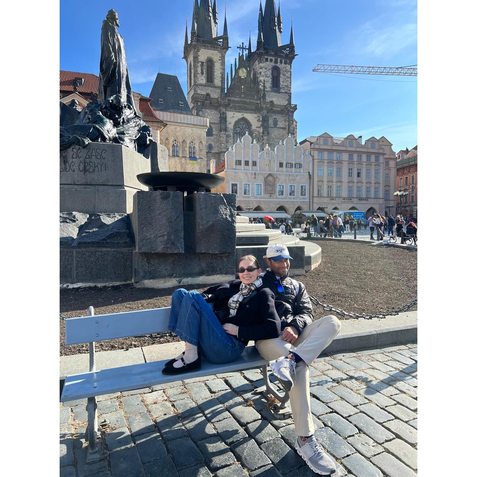 Family trip to Europe, Photo taken in City Square of Prague - Fall 2023
