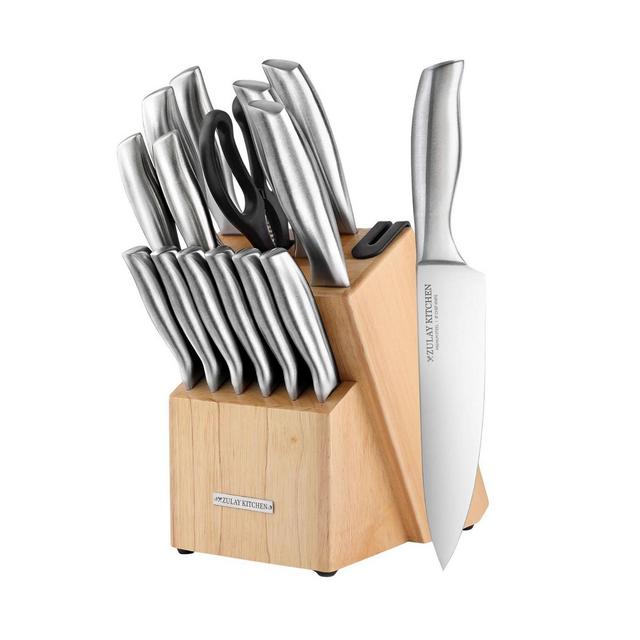 Zulay Kitchen 15 Piece Stainless Steel Knife Set with Block and Sharpener