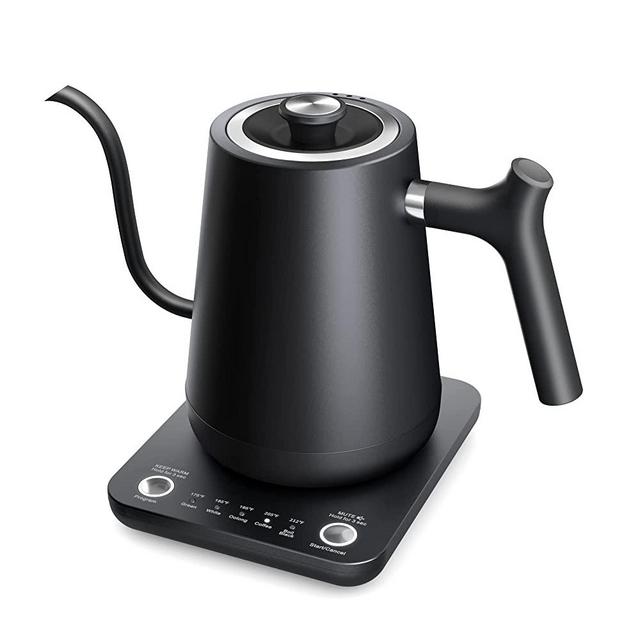 Gooseneck Electric Kettle, Pour-Over Kettle for Coffee and Tea, with 5 Variable Presets, 100% Stainless Steel Inner, with Keep Warm and Mute Function 0.8L,1000W Quick Heating, Matte Black
