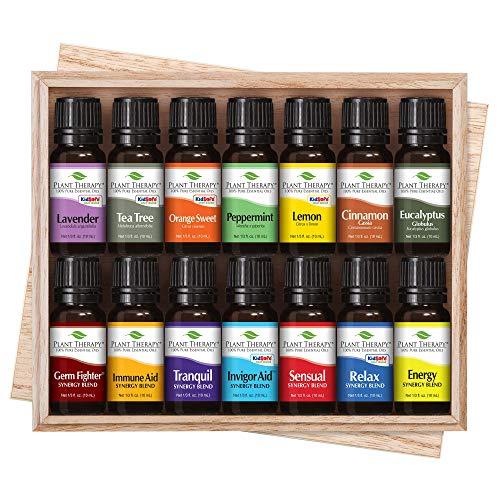 Plant Therapy 7 & 7 Essential Oilss Set 7 Single Oils: Lavender, Peppermint & More, 7 Synergy Blends in A Wooden Box 100% Pure, Undiluted, Natural Aromatherapy, Therapeutic Grade 10 mL (1/3 oz)