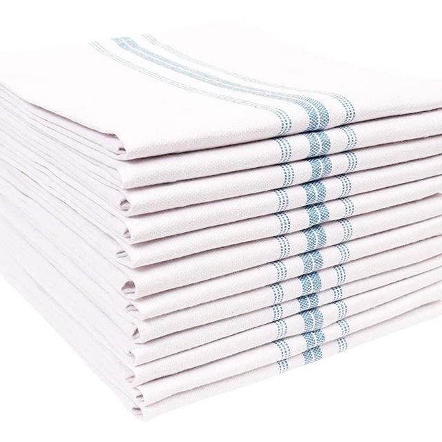 KAF Home Classic Farmhouse Stripe Kitchen Towels | Set of 12, 15" x 25", 100% Pure Cotton Dish Towels | Perfect Bar Towel Dish Cloths for Cooking, Cleaning, and Dining (Teal)