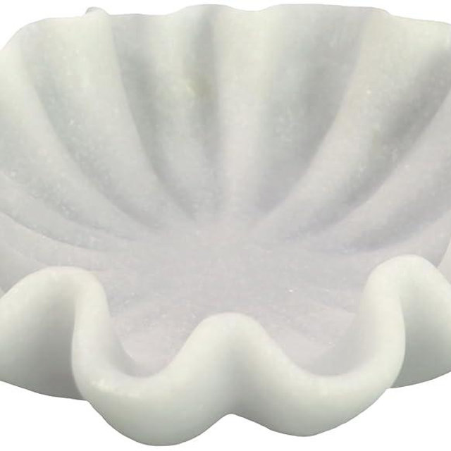 10" Large Handmade Decorative Bowl decor , Handicraft Scalloped Bowls for Modern Home Decor,Ruffle Decor,Key Bowl for Entry Table,Decorative Fruit Bowl for Kitchen Counter,Artificial Stone Milky White