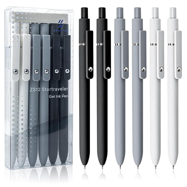 UIXJODO 6 Pcs Gel Pens 0.5mm Quick Dry Black Ink Pens Fine Point Smooth Writing Pen, Cute Office and School Supplies Gifts for Women Teacher Students (6 Pcs Black White Grey Silver)