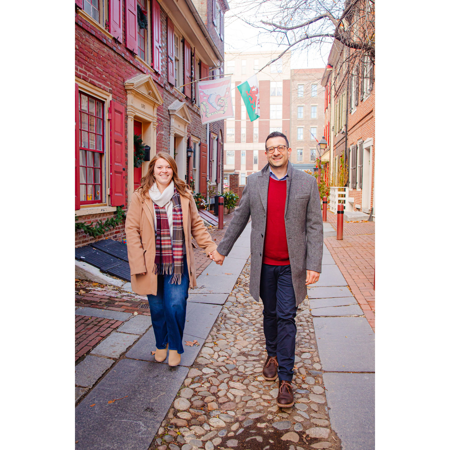 Engagement photos at Elfreth's Alley in Old City Philly 12.21.24