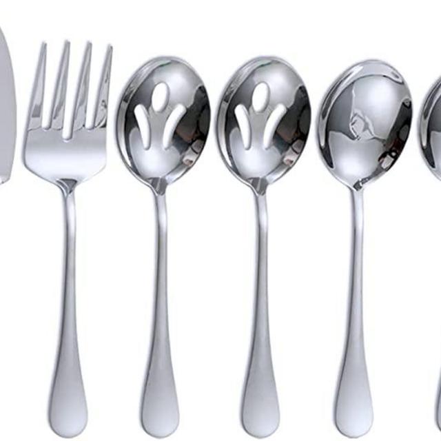 8 Pcs Serving Utensils,Large Stainless Steel Serving Utensils Set for Entertaining Parties,Includes Lasagna Server,Cake Server,Cold Meat Fork,Serving Spoons,Soup Ladle,Mirror Polish Dishwasher Safe