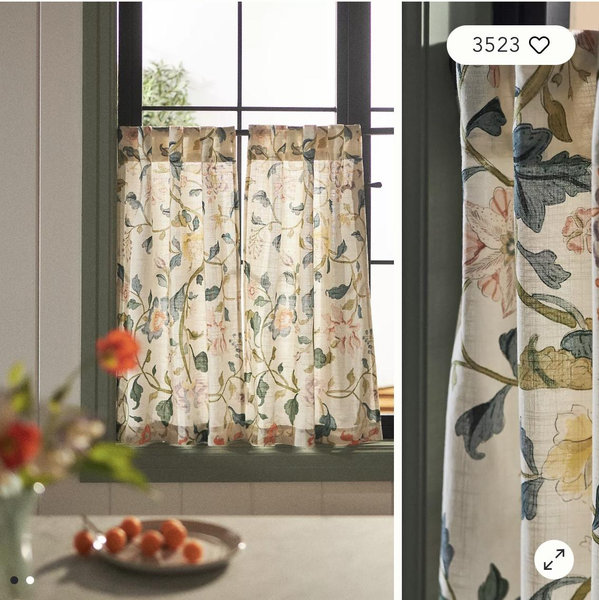 Hattie Organic Cotton Floral Printed Café Curtains, Set of 2