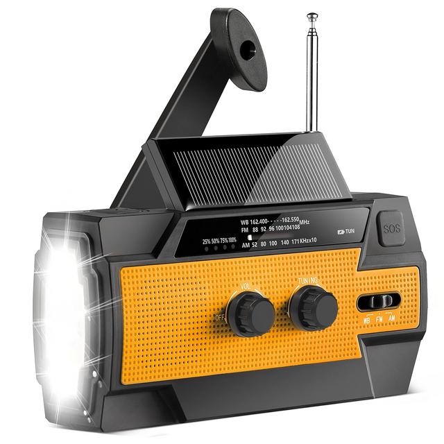 RunningSnail 6000mAh Emergency Weather Radio, Solar Hand Crank Portable NOAA Weather Radio with 1W Flashlight Motion Sensor Reading Lamp,Cell Phone Charger, SOS Alarm, for Home and Emergency(Orange)