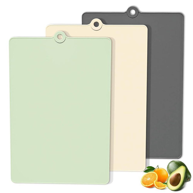 TPU Cutting Boards for Kitchen, Plastic Chopping Board Set of 3, Flexible Cutting Mat Double Sided Food Grade, Dishwasher Safe for Chopping Meat, Veggies, Fruits, Camping, BPA Free, 14.6"x9.84"x0.2"