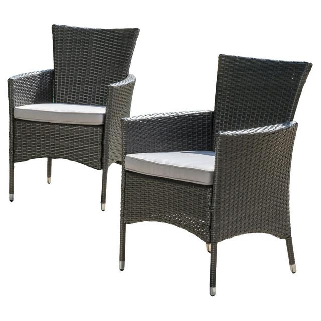 Malta Set of 2 Wicker Patio Dining Chair with Cushions - Gray - Christopher Knight Home