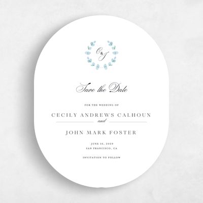 Blue Oval Wedding Save the Date - Opalite Portrait