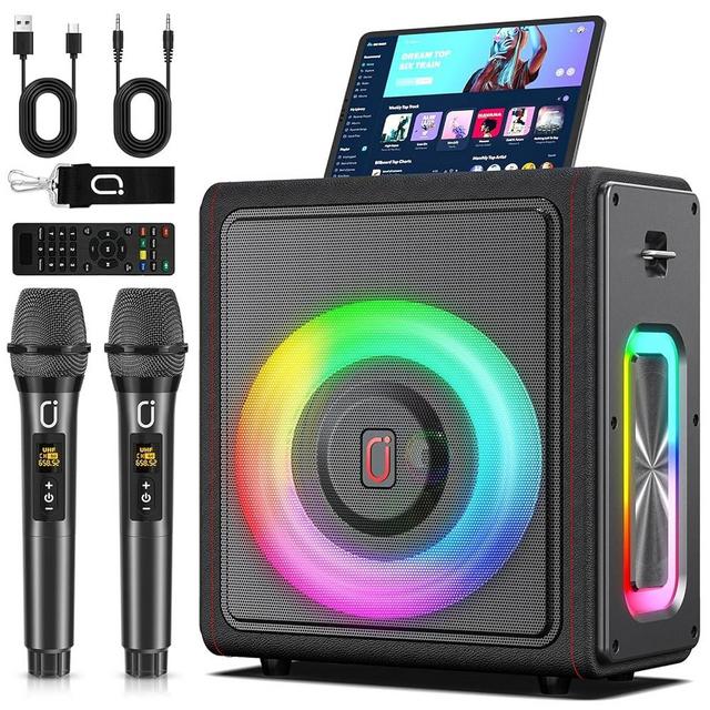 Karaoke Machine for Adults with 2 Wireless Microphones, Portable Bluetooth 5.3 Karaoke Speaker with Upgraded Subwoofer, PA System with Echo Adjustment, Support TWS/TF Card/USB/AUX/Live/REC