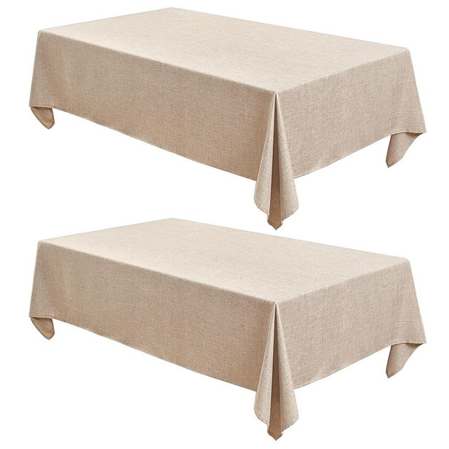 Fitable Faux Linen Beige Table Clothes 60 x 84 Inch - 2 Pack Neutral Tablecloths for Rectangle Tables, Faux Burlap Table Covers for Kitchen Dining, Wedding, Party, Farmhouse, Outdoor Picnic
